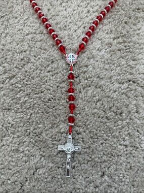 Red Beaded Rosary with Cross